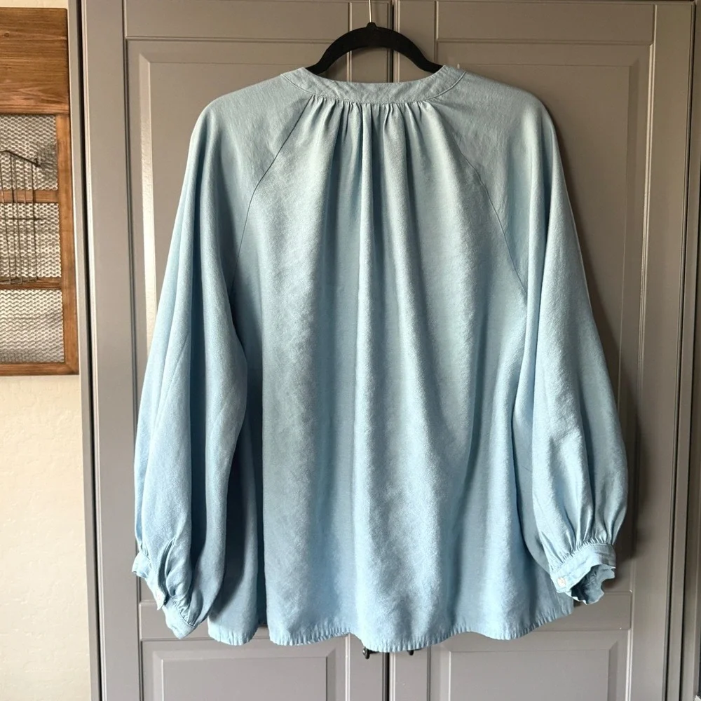 Pomander Place Jett Carolina Blue Blouson Sleeve Poet Shirt, XXL - Picture 6 of 11